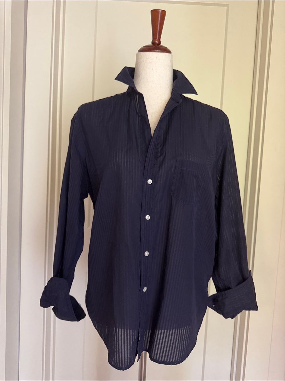 Frank & Eileen Navy Sheer Stripe Button-Down Shirt